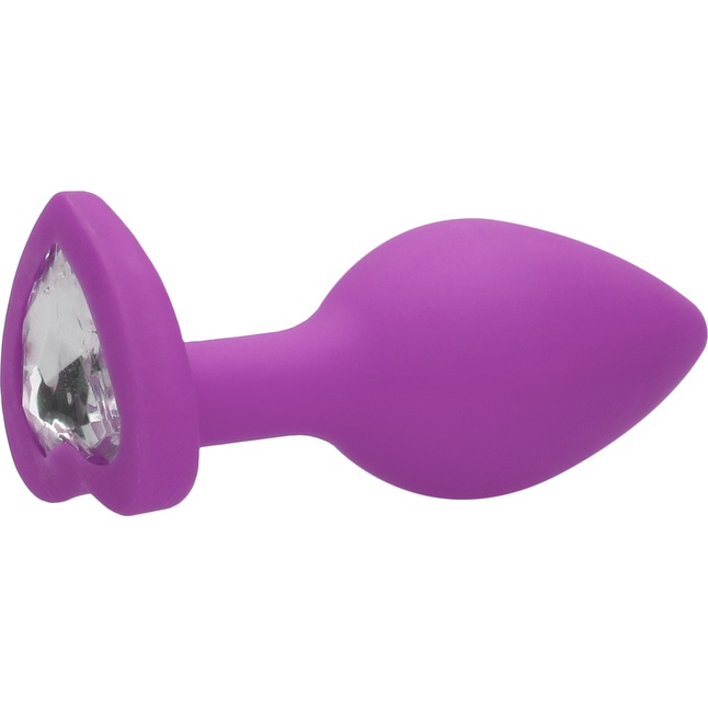 Фиолетовая анальная пробка с прозрачным стразом Large Ribbed Diamond Heart Plug - 8 см - Ouch!. Фотография 7.