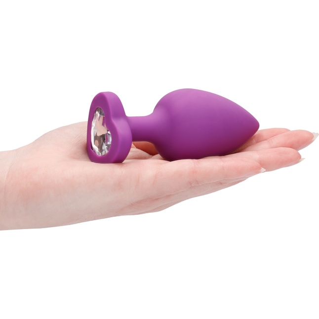 Фиолетовая анальная пробка с прозрачным стразом Extra Large Diamond Heart Butt Plug - 9,5 см - Ouch!. Фотография 4.