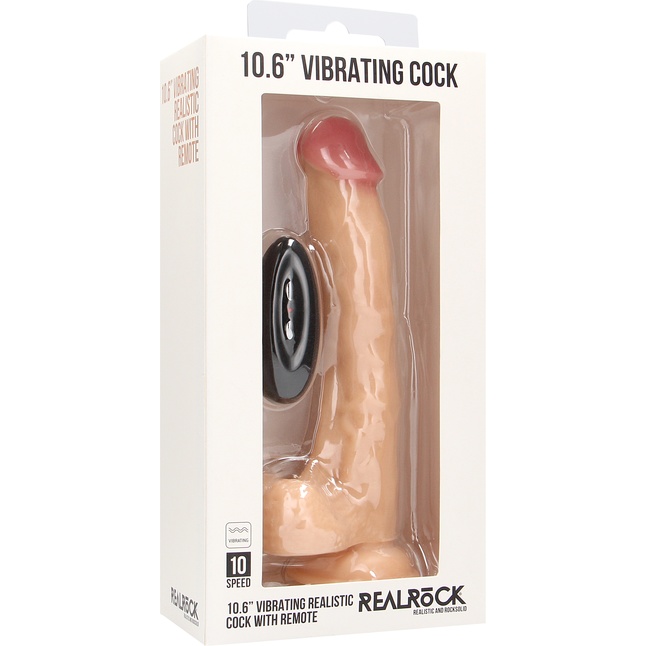 Телесный вибратор-реалистик Vibrating Realistic Cock 10 With Scrotum - 27 см - RealRock. Фотография 2.