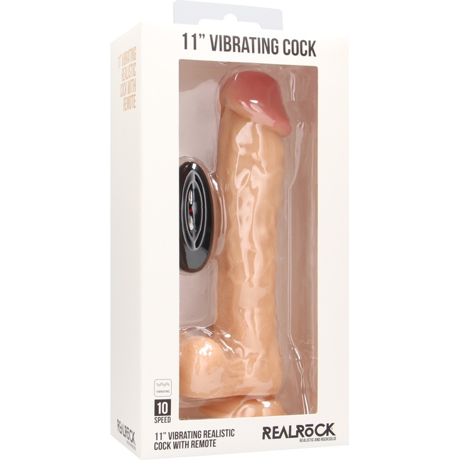 Телесный вибратор-реалистик Vibrating Realistic Cock 11 With Scrotum - 29,5 см - RealRock. Фотография 7.