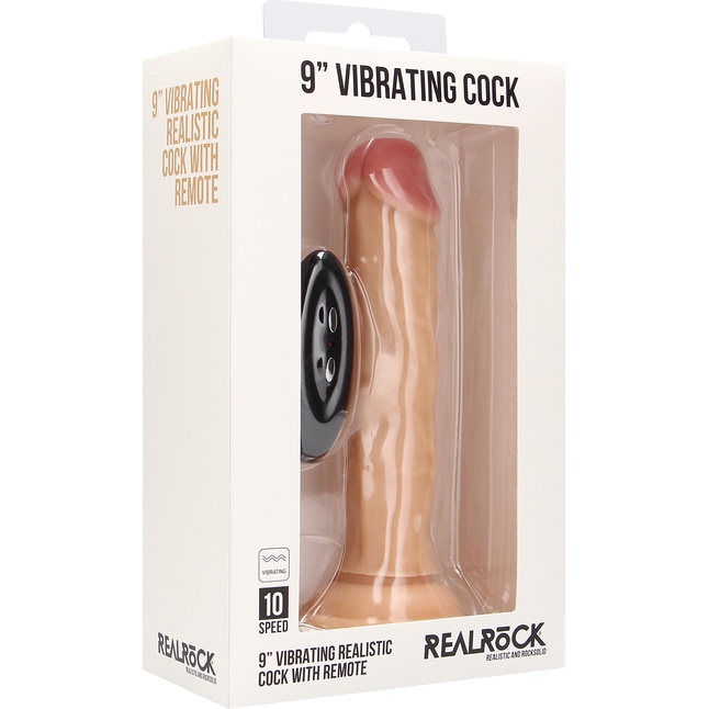 Телесный вибратор-реалистик Vibrating Realistic Cock 9 - 23,5 см - RealRock. Фотография 8.