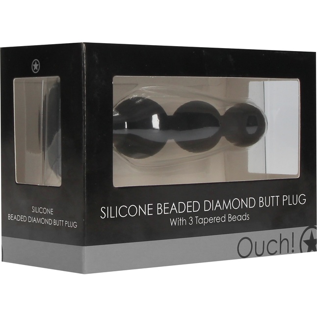 Черная анальная елочка с прозрачным стразом Beaded Diamond Butt Plug - 11,4 см - Ouch!. Фотография 5.