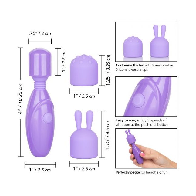 Фиолетовый мини-массажер Rechargeable Mini Massager with Attachments - Dr. Laura Berman Collection. Фотография 3.