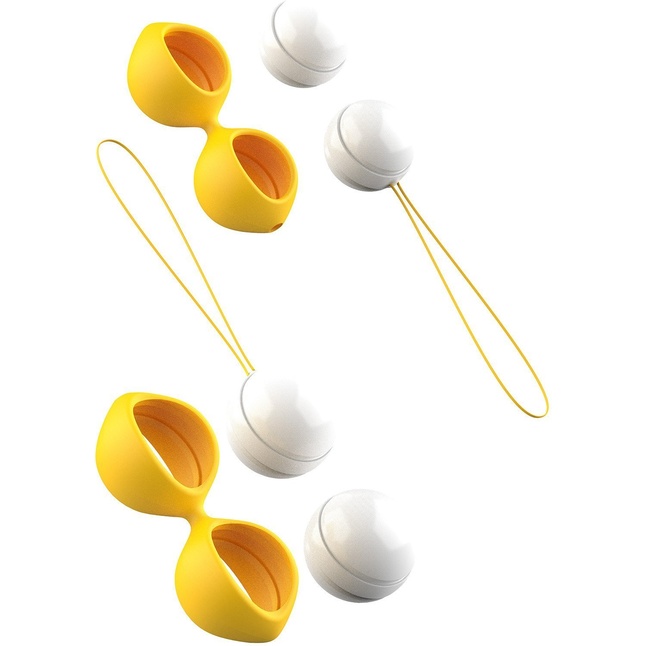 Бело-желтые вагинальные шарики Bfit Classic. Фотография 2.