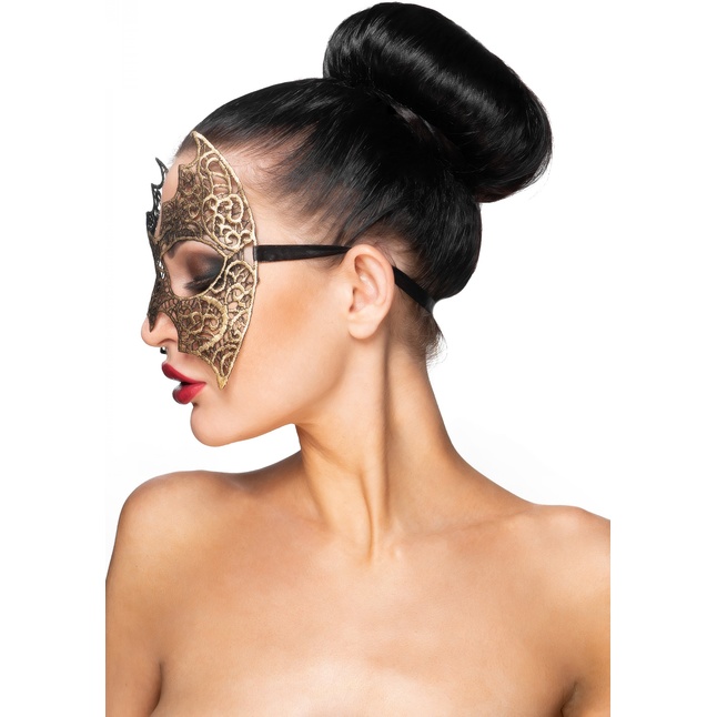 Золотистая карнавальная маска Алиот - 963-ХХ - Карнавальные маски. Фотография 2.