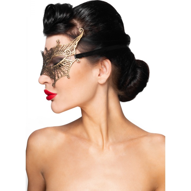 Золотистая карнавальная маска Алькор - 963-ХХ - Карнавальные маски. Фотография 2.