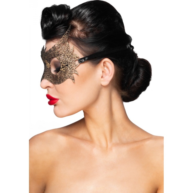 Золотистая карнавальная маска Альхена - 963-ХХ - Карнавальные маски. Фотография 2.