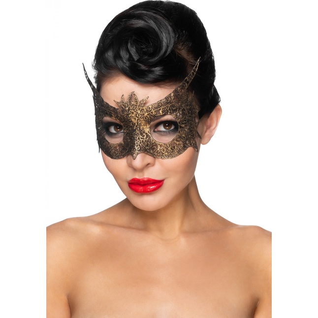 Золотистая карнавальная маска Альхена - 963-ХХ - Карнавальные маски