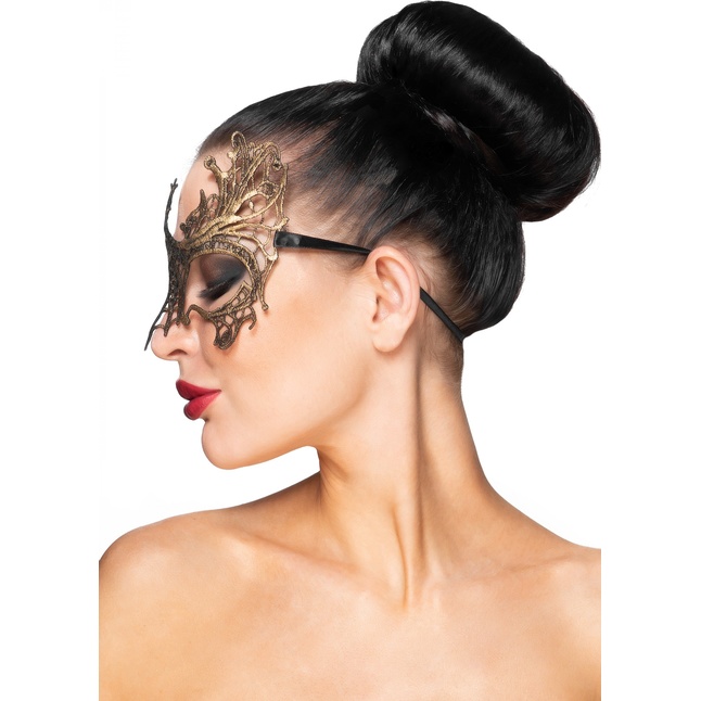Золотистая карнавальная маска Селена - 963-ХХ - Карнавальные маски. Фотография 2.