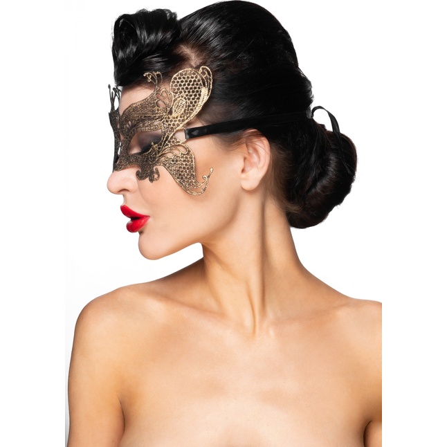 Золотистая карнавальная маска Турайс - 963-ХХ - Карнавальные маски. Фотография 2.