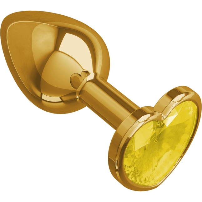 Золотистая анальная втулка с желтым кристаллом-сердечком - 7 см - Анальные втулки с кристаллом. Фотография 2.