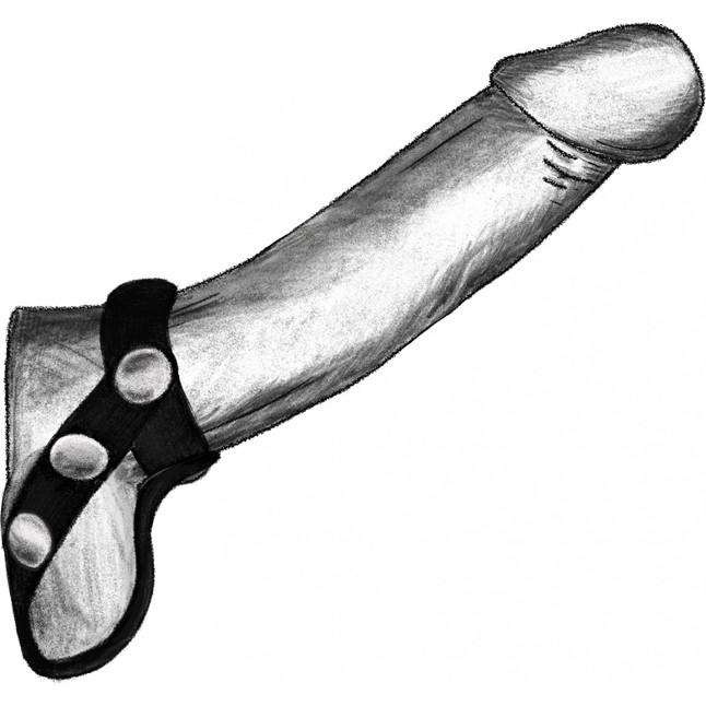Черный бандаж на пенис и мошонку на кнопках - BDSM. Фотография 2.