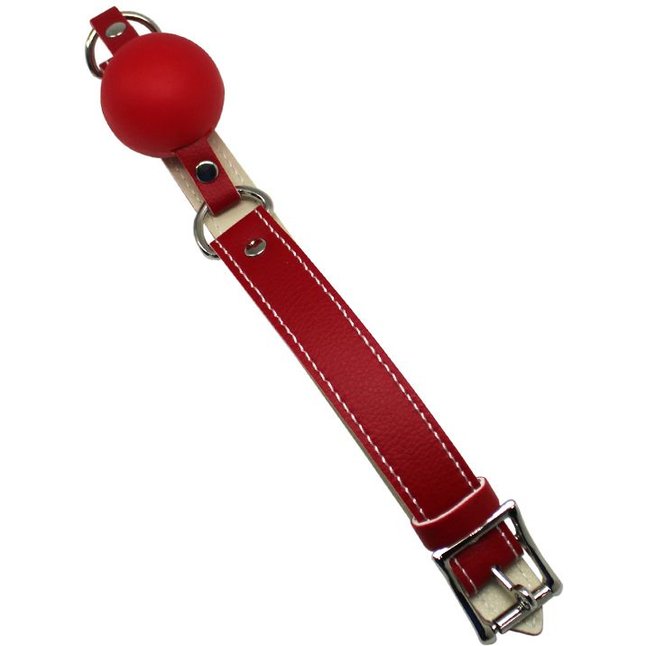 Красный силиконовый кляп-шарик с фиксацией и замочком. Фотография 2.