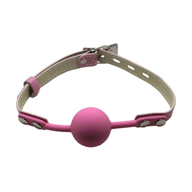 Розовый силиконовый кляп-шарик с фиксацией и замочком. Фотография 2.