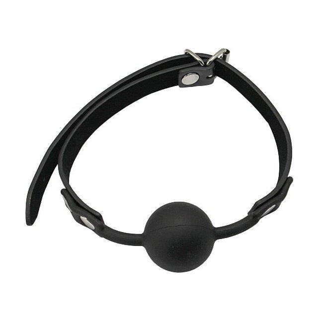Черный силиконовый кляп-шарик с фиксацией. Фотография 2.