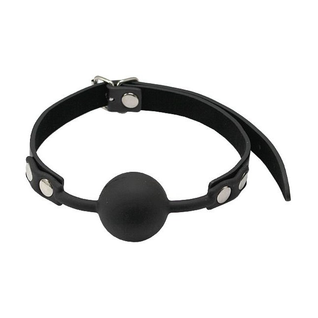 Черный силиконовый кляп-шарик с фиксацией. Фотография 3.