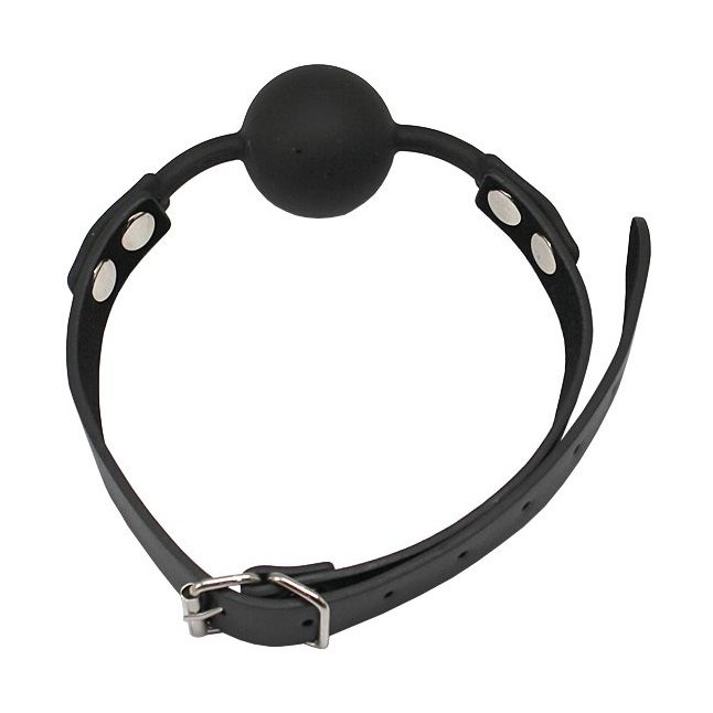 Черный силиконовый кляп-шарик с фиксацией. Фотография 4.