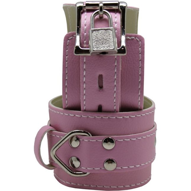 Розовые регулируемые наручники с фиксацией на карабинах. Фотография 2.