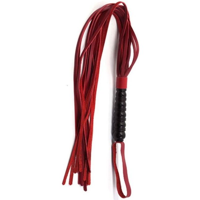 Красная многохвостовая плеть с черной ручкой - 82 см