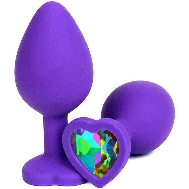 Фиолетовая пробка с разноцветным кристаллом-сердечком - 8 см