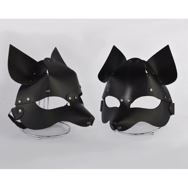 Черная кожаная маска Лиса - BDSM accessories. Фотография 3.