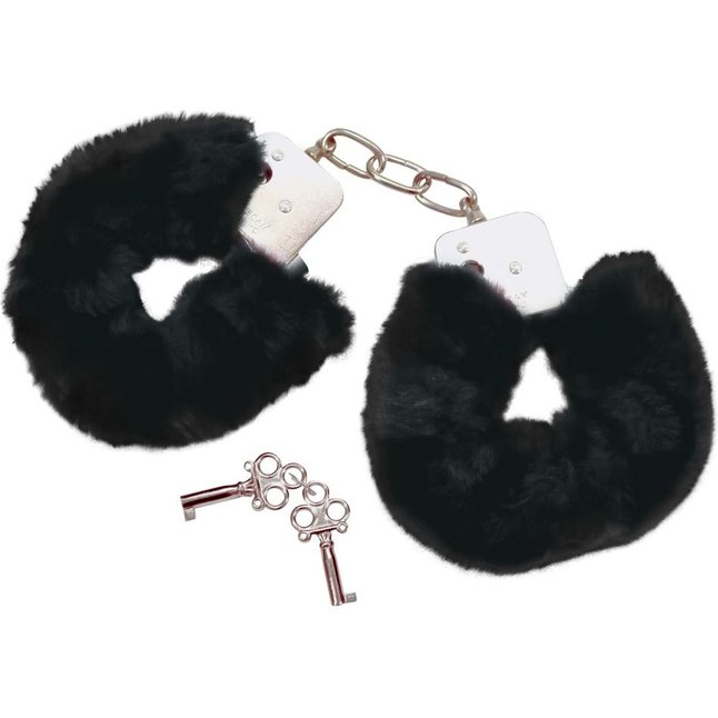 Металлические наручники с черной опушкой - Bad Kitty