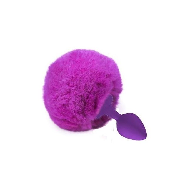 Фиолетовая анальная пробка с пушистым лиловым хвостиком зайки