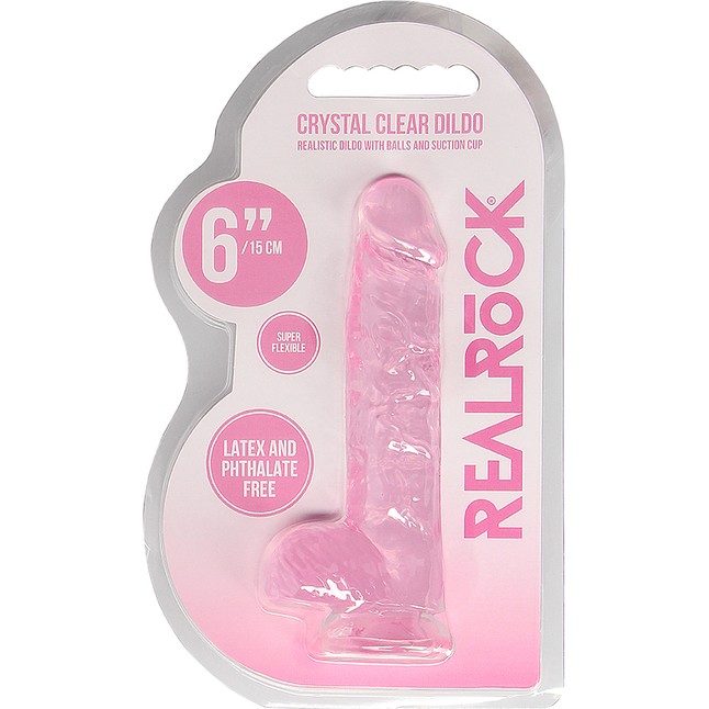 Розовый фаллоимитатор Realrock Crystal Clear 6 inch - 17 см - RealRock. Фотография 6.
