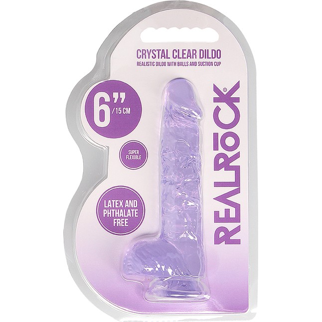Фиолетовый фаллоимитатор Realrock Crystal Clear 6 inch - 17 см - RealRock. Фотография 6.