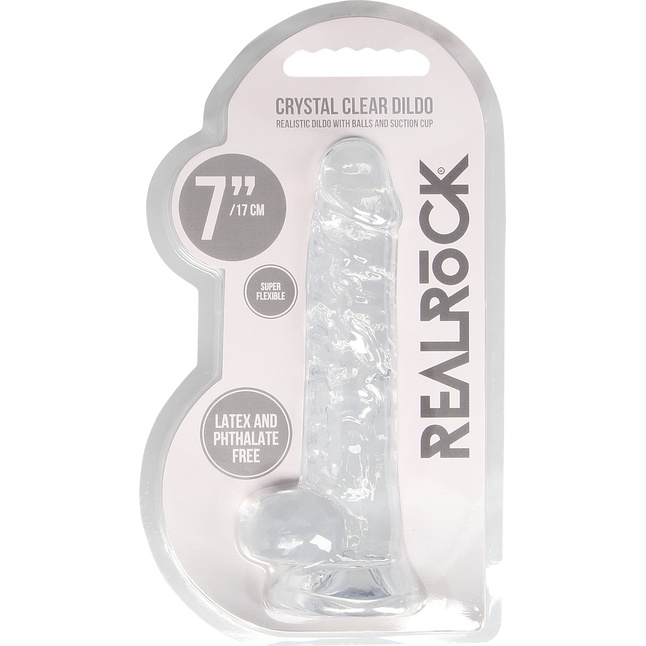 Прозрачный фаллоимитатор Realrock Crystal Clear 7 inch - 19 см - RealRock. Фотография 5.