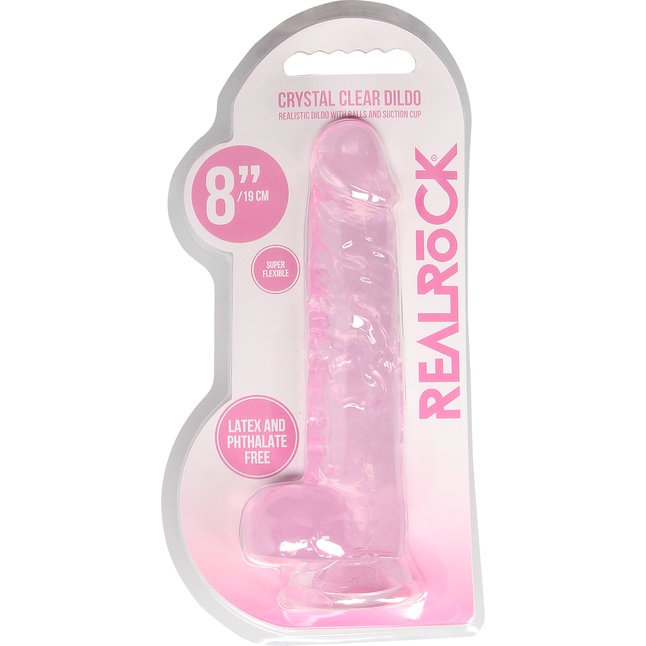 Розовый фаллоимитатор Realrock Crystal Clear 8 inch - 21 см - RealRock. Фотография 6.