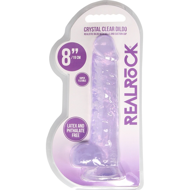 Фиолетовый фаллоимитатор Realrock Crystal Clear 8 inch - 21 см - RealRock. Фотография 5.