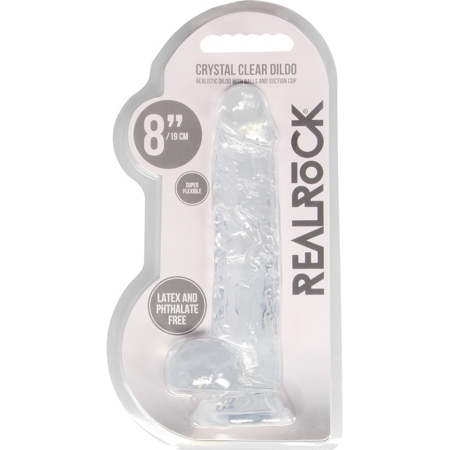 Прозрачный фаллоимитатор Realrock Crystal Clear 8 inch - 21 см - RealRock. Фотография 6.