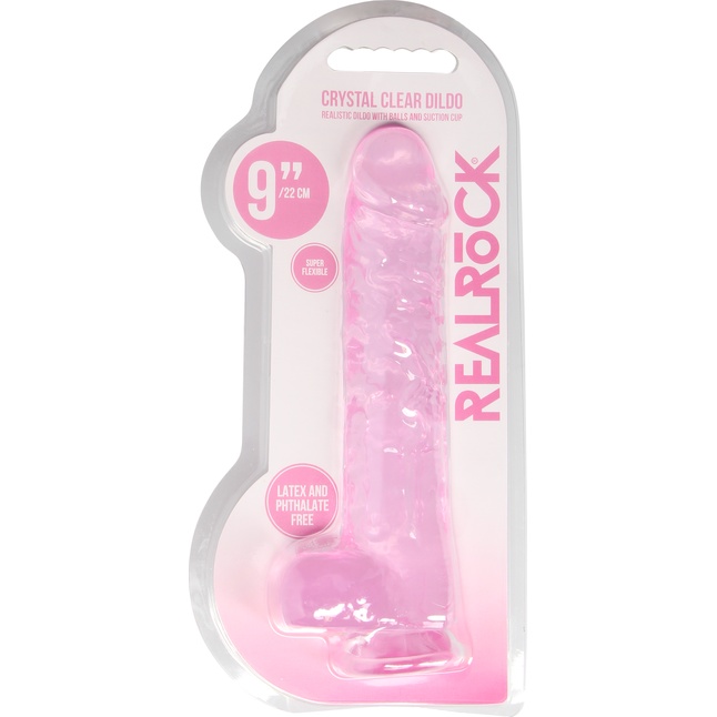 Розовый фаллоимитатор Realrock Crystal Clear 9 inch - 25 см - RealRock. Фотография 5.