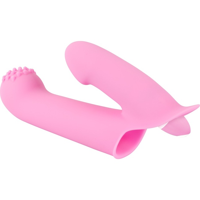 Нежно-розовая двойная вибронасадка на палец Vibrating Finger Extension - 17 см - You2Toys. Фотография 2.