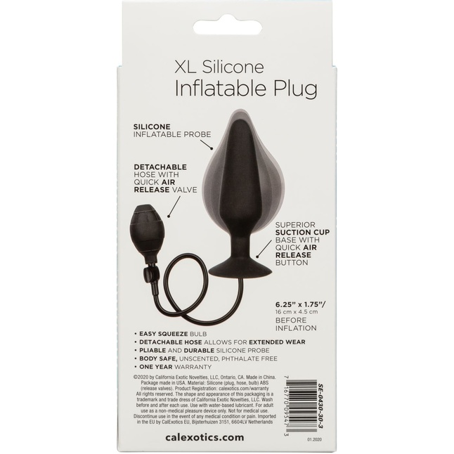 Черная расширяющаяся анальная пробка XL Silicone Inflatable Plug - 16 см - Anal Toys. Фотография 11.