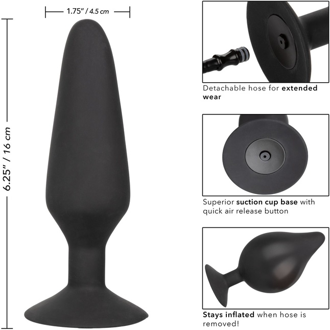 Черная расширяющаяся анальная пробка XL Silicone Inflatable Plug - 16 см - Anal Toys. Фотография 9.