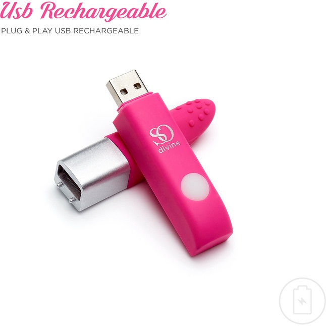 Ярко-розовый вибростимулятор Get Lucky USB Vibrator - 12 см. Фотография 4.