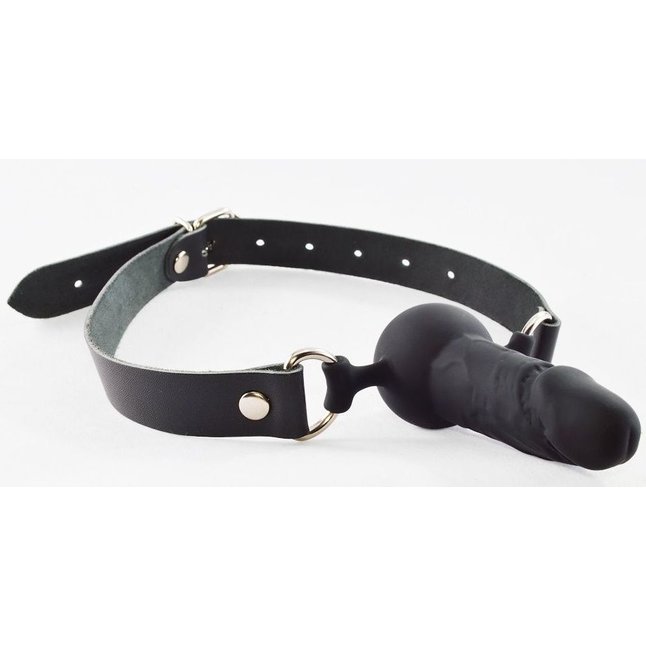 Черный кляп-шар с фаллосом на регулируемых ремешках - BDSM accessories