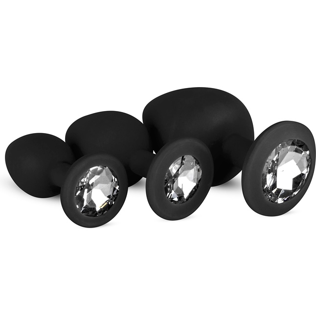 Набор из 3 черных анальных пробок со стразами Diamond Plug Set - Anal Collection. Фотография 2.
