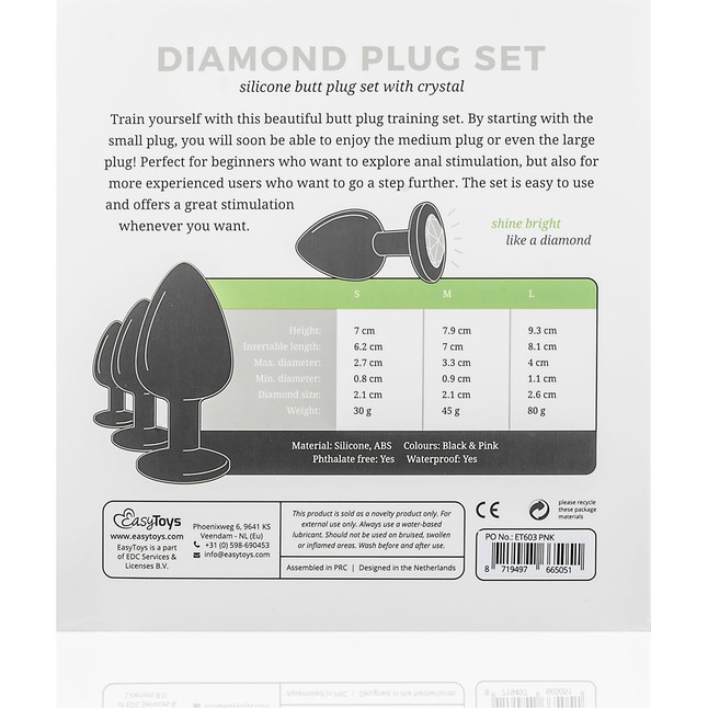 Набор из 3 черных анальных пробок со стразами Diamond Plug Set - Anal Collection. Фотография 7.