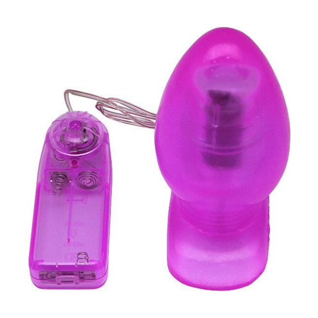 Фиолетовая анальная вибропробка с проводным пультом - 11 см. Фотография 2.