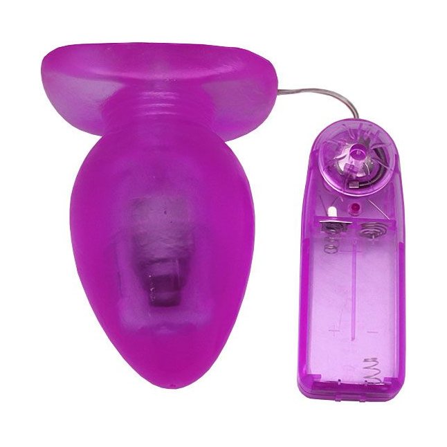 Фиолетовая анальная вибропробка с проводным пультом - 11 см. Фотография 3.