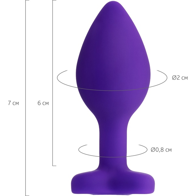 Фиолетовая анальная втулка с прозрачным стразом-сердечком - 7 см. Фотография 5.