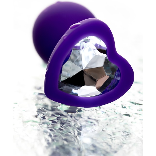 Фиолетовая анальная втулка с прозрачным стразом-сердечком - 7 см. Фотография 9.