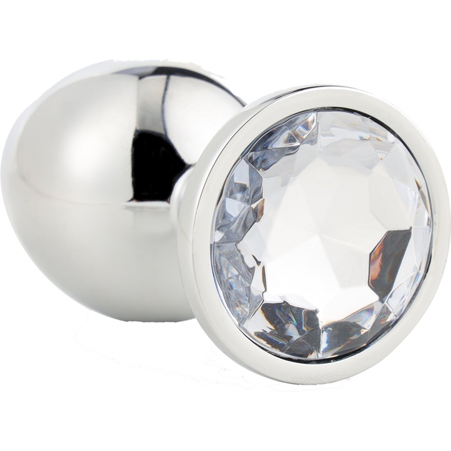 Серебристая анальная втулка с прозрачным кристаллом - 7,1 см - Gleaming Love. Фотография 3.