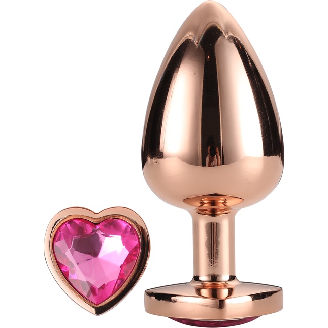 Золотистая анальная втулка с кристаллом-сердечком розового цвета - 7,1 см - Gleaming Love