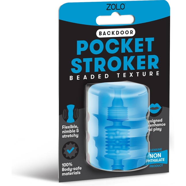 Голубой портативный мастурбатор Zolo Backdoor Pocket Stroker. Фотография 2.