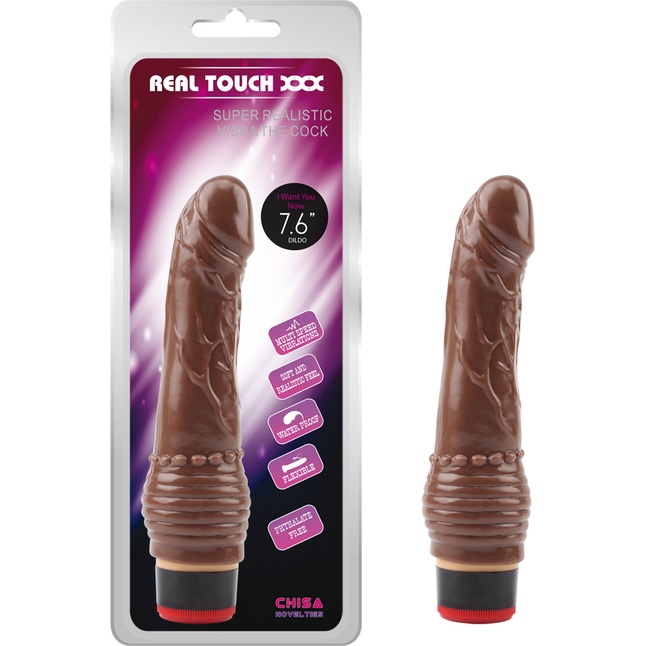 Коричневый вибратор 7.6” Vibe Cock - 19,5 см - Real Touch XXX. Фотография 2.