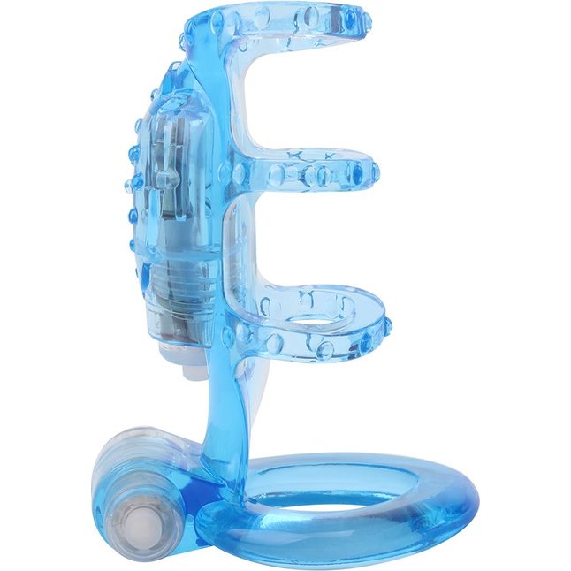 Голубая насадка-клетка с вибрацией Dual Vibrating Cock Cage - 8 см - GK Power